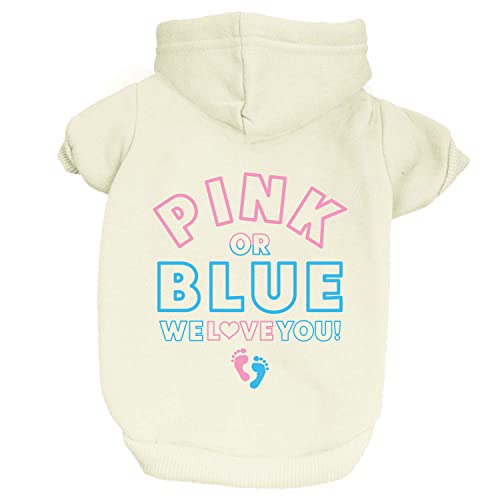 Pink Or Blue We Love You Hunde-Kapuzenpullover mit Fleece-Futter, Sweatshirt mit Loch für die Leine (cremefarben, Größe S 824) von Tees & Tails