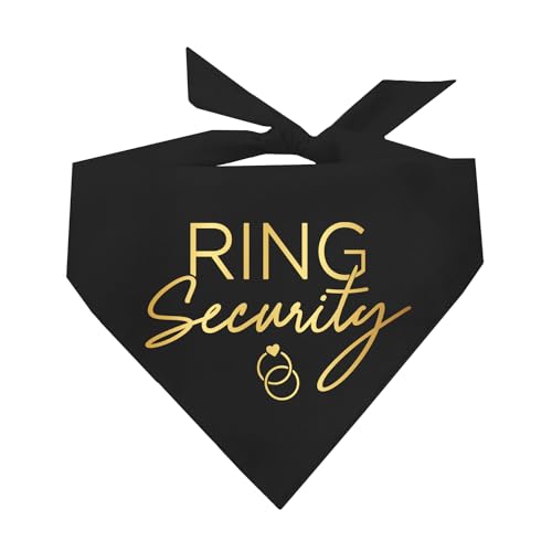 Ring Security Hundehalstuch für Hochzeit, Verlobung, metallisch bedruckt, Schwarz, OS Goldfolie 2 von Tees & Tails