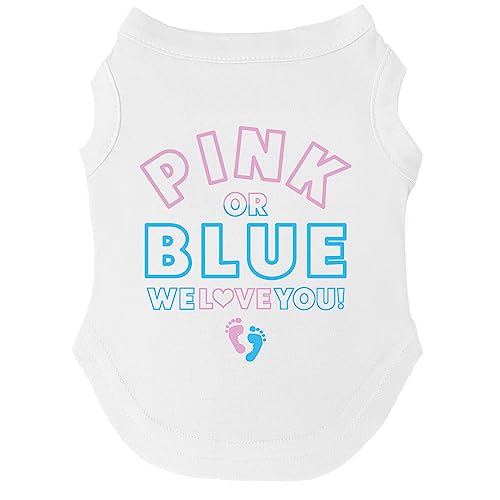 We Love You Gender Reveal Hunde-T-Shirt, Größe für Welpen, Spielzeug und große Rassen, Rosa oder Blau (Weiß, Größe S 824) von Tees & Tails