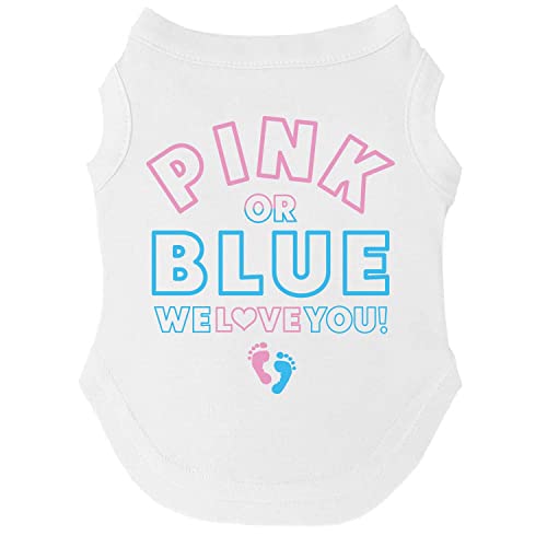 We Love You Gender Reveal Hunde-T-Shirt, Größe für Welpen, Spielzeug und große Rassen, Rosa oder Blau (Weiß, XL 824) von Tees & Tails