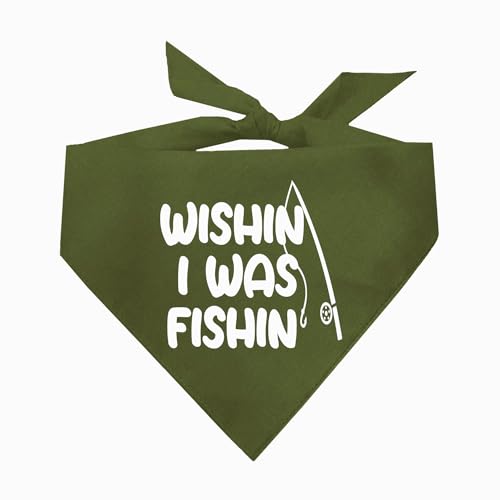 Wishin Bandana für Hunde, Motiv: "I was Fishing", Militärgrün, OS 794 von Tees & Tails