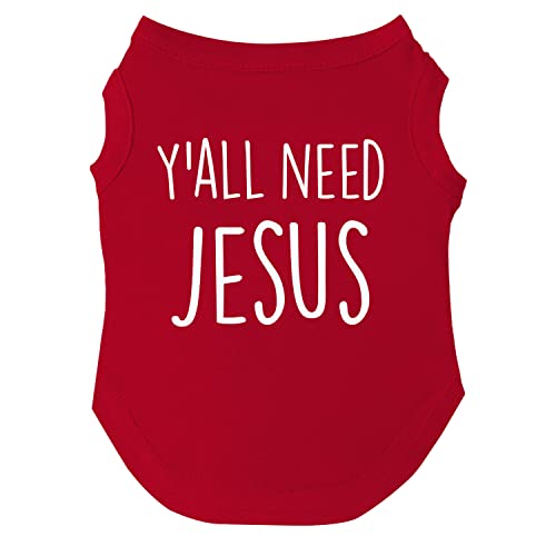 Y'all Need Jesus Hunde-T-Shirt, Größen für Welpen, Spielzeug und große Rassen (Rot, Medium 159) von Tees & Tails