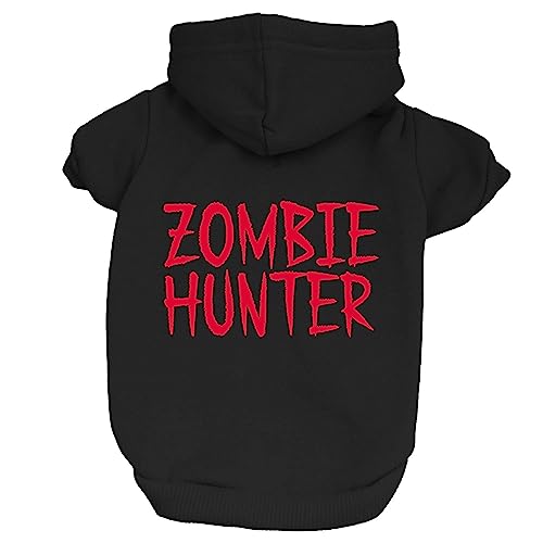 Zombie-Jäger-Kostüm, Halloween-Hunde-Kapuzenpullover, Fleece-gefüttert, Sweatshirt mit Loch für die Leine (Schwarz, Größe XXL 866) von Tees & Tails