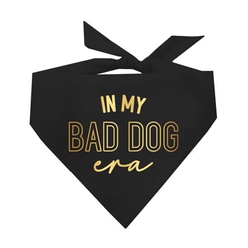 in My Bad Dog Era Hundehalstuch, metallisch bedruckt, Schwarz, OS Goldfolie 14 von Tees & Tails