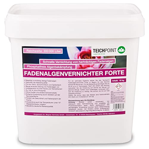 Fadenalgenvernichter Forte, gegen Algenwachstum im Teich, Algemittel Pulver für Koiteich und Gartenteich, phosphatfreier Fadenalgen-Vernichter für algenfreie Teich-Oase (10 kg) von Teichpoint