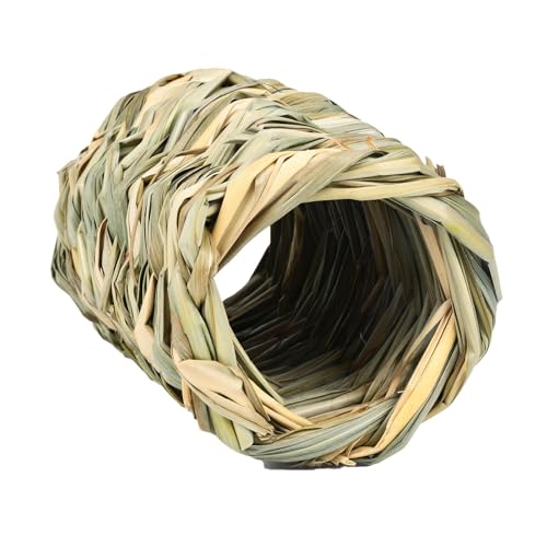 Teksome Bunny Grass Tunnel House,Grass Tunnel Spielzeug | Verstecktes Grastunnel-Spielzeug | Kleines Haustier-Kleintierspielzeug, handgewebte Grasbettwäsche, Häschen-Grashaus, interaktives Spielzeug von Teksome