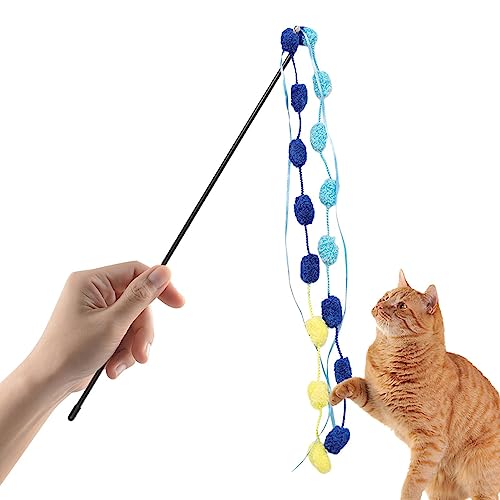 Teksome Katzenspielzeug Stick | Katzenangel Spielzeug bunt mit Glocke, Angelrute Katzenspielzeug für gelangweilte Katzen im Innenbereich, Jagd und Bewegung, Katzenschnurspielzeug, Katzenangel für von Teksome