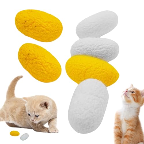 Teksome Wurm Cocoon Katzenspielzeug | Natürliche Seide Kokon Spielzeug für Katzen - 6x Natürliche Seide Kokon Spielzeug Langeweile Linderung für Katzen für Kätzchen Training Indoor Play von Teksome