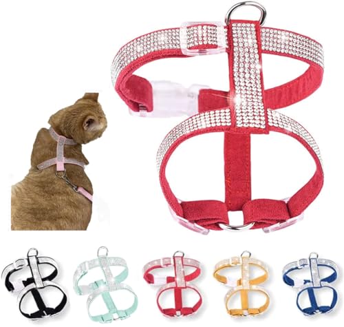 Bling Katzengeschirr für Mädchen und Jungen, mit Strasssteinen, für Damen, niedlich, ausgefallen, weich, hübscher Kristalldiamant für kleine Hunde, Rot, Größe XXS von Teleyi