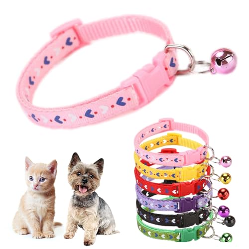 Hundehalsband für kleine Hunde mit Glöckchen, Katzenhalsband mit Glöckchen, für kleine Kätzchen, Hündinnen, Halsumfang 17,8 - 30,5 cm, Rosa von Teleyi