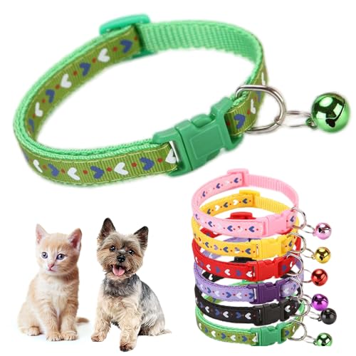 Hundehalsband mit Glöckchen, Katzenhalsband für Mädchen, niedlich, ausgefallenes Welpenhalsband mit Glöckchen, für XXS, XS, kleines Kätzchen, Hündinnen, Halsumfang 17,8 - 30,5 cm, Grün von Teleyi