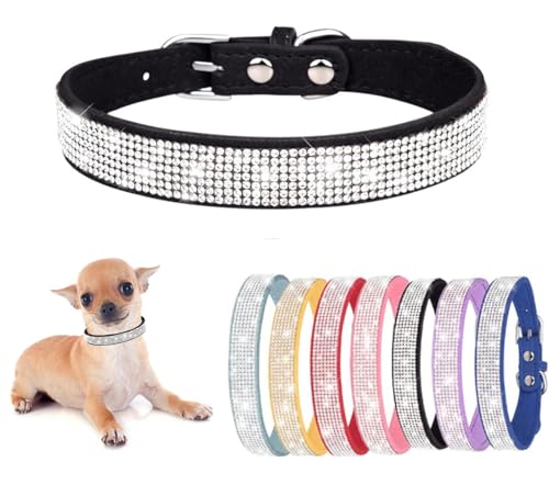 Hundehalsband mit Strasssteinen, niedlich, funkelnd, weiches Wildleder, Katzenhalsband, bunt, mit Kristalldiamanten von Teleyi