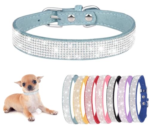 Hundehalsband mit Strasssteinen, niedlich, funkelnd, weiches Wildleder, Katzenhalsband, bunt, mit Kristalldiamanten von Teleyi