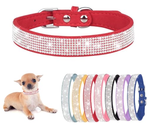 Hundehalsband mit Strasssteinen, niedlich, funkelnd, weiches Wildleder, Katzenhalsband, bunt, mit Kristalldiamanten von Teleyi