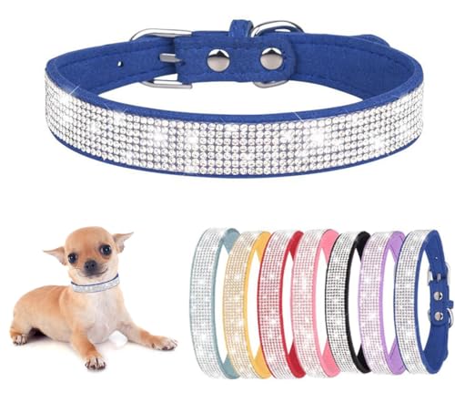 Hundehalsband mit Strasssteinen, niedlich, funkelnd, weiches Wildleder, Katzenhalsband, bunt, mit Kristalldiamanten von Teleyi