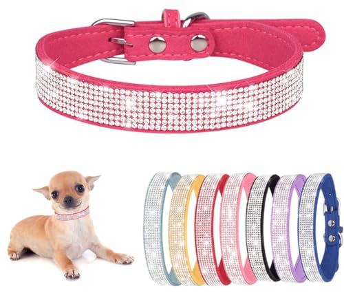 Hundehalsband mit Strasssteinen, niedlich, funkelnd, weiches Wildleder, Katzenhalsband, bunt, mit Kristalldiamanten von Teleyi