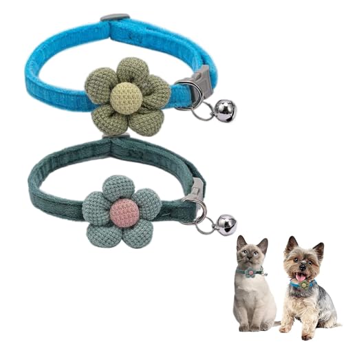 Kätzchenhalsband mit Glöckchen, für kleine Katzen mit Glöckchen, Wildleder, niedlich, ausgefallenes Welpenhalsband mit Glöckchen, für XXS, XS, kleine Kätzchen, Hündinnen, Halsumfang 20,3 - 30,5 cm, 2 von Teleyi