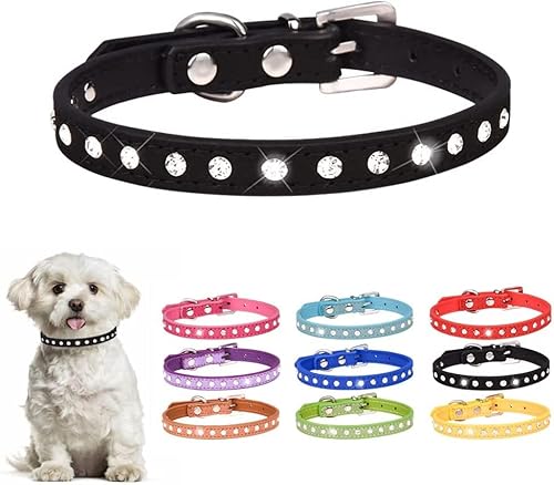 Strass-Hundehalsband, niedlich, schillernd, funkelnd, lustig, weiches Wildleder, verstellbare Metallschnalle, Katzenhalsband, Kristall-Diamant, für XXS / S / M von Teleyi