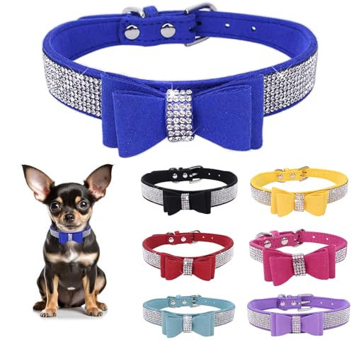 Strass-Lederhalsband für Hunde und Katzen, mit Fliege, glitzernd, Kristalldiamanten, für kleine, mittelgroße und große Hunde von Teleyi