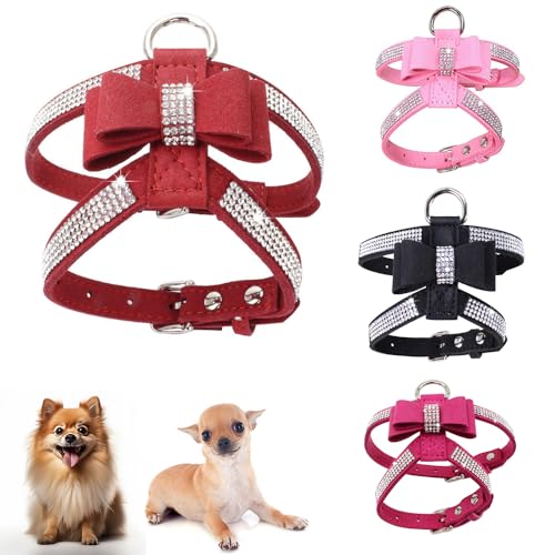 Teleyi Hundegeschirr, glitzernde Hundeweste, mit funkelnder Fliege für kleine, mittelgroße und große Hunde, Katzen, Diamanten, verstellbares Halsband von Teleyi