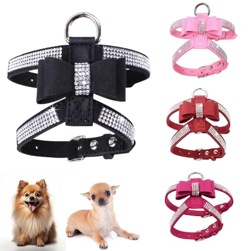 Teleyi Hundegeschirr, glitzernde Hundeweste, mit funkelnder Fliege für kleine, mittelgroße und große Hunde, Katzen, Diamanten, verstellbares Halsband von Teleyi