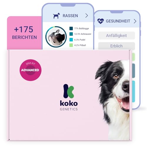 Koko Genetics - DNA-Test für Hunde Advanced (+175 Berichte über Rassen, Gesundheit und Eigenschaften) - Upgrades kostenlos von Koko Genetics