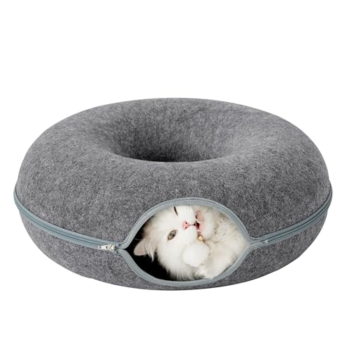 Tempcore Rundes Katzentunnelbett für Indoor-Katzen, Peekaboo Katzenhöhle mit Ballspielzeug, Kratz-Abnehmbares & Waschbares Donut-Katzenbett, Katzenspieltunnel für kleine Haustiere (50,8 cm, von Tempcore