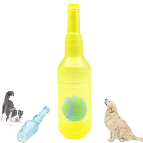 2025 New Pet Chew Beer Bottle with Tennis Ball, Water Bottle Dog Toy, Beer Bottle with Tennis Ball Dog Chew Toy (Yellow,Large) von Tencipeda