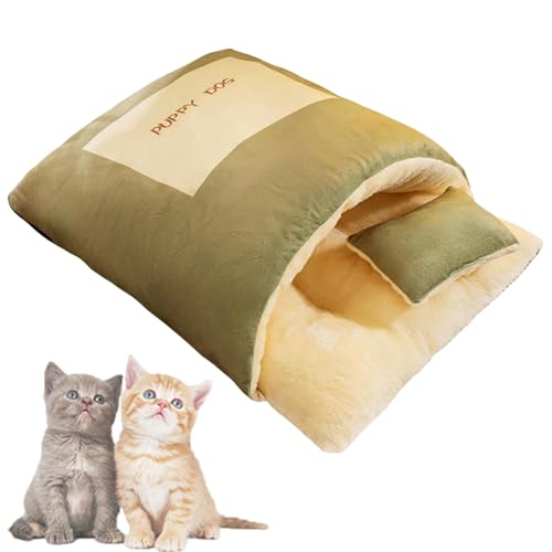 Tencipeda 2024 New Warm Cat Sleeping Bag, Cat Sleeping Bag, Cat Winter Sleeping Bag, Cat Sleeping Bag for Indoor Cats (L,Green) von Tencipeda