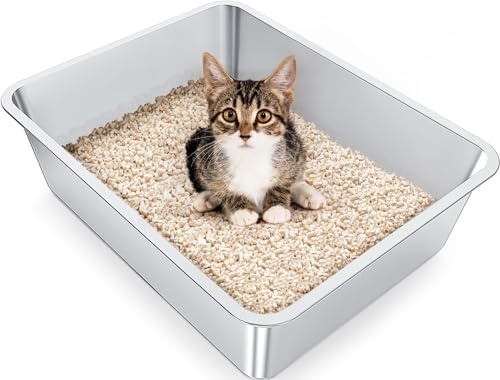 Katzentoilette aus Edelstahl, leicht zu reinigen, geruchlos, antihaftbeschichtet, Metall-Katzentoilette von Tensorsine