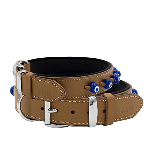 Teo Premium Pet Supplies Leder-Hundehalsband, verstellbar, langlebig, Haustierhalsbänder für Hunde mit atmungsaktivem, strapazierfähigem, rostfreiem Hundezubehör, Metallschnalle, Kamel (XL+) von Teo Premium Pet Supplies