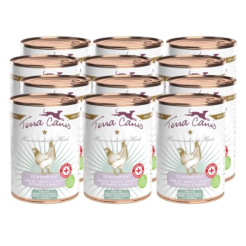 Terra Canis Hund-Schonkost, Nassfutter Huhn 12x400 g – Ergänzungs-Hundefutter, getreidefrei, ideal bei akuten Magen-Darm-Problemen, mit Rohstoffen in 100% Lebensmittelqualität von Terra Canis