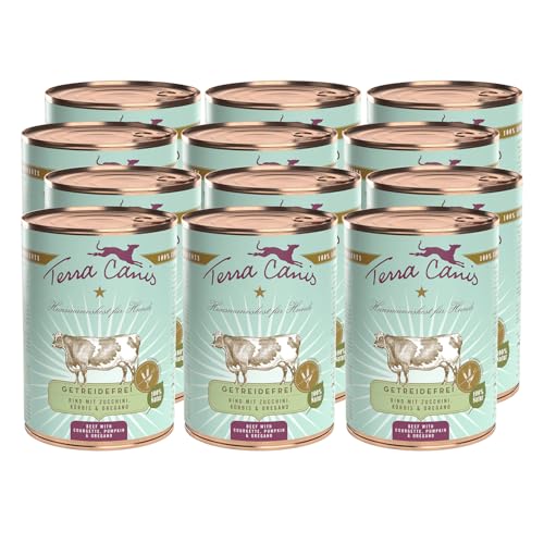 Terra Canis Rind, Zucchini, Kürbis & Oregano - Getreidefreies Nassfutter, 12x400g I Premium Hundefutter in 100% Lebensmittelqualität Aller Rohstoffe I Reichhaltig & gesund, allergenarm & glutenfrei von Terra Canis