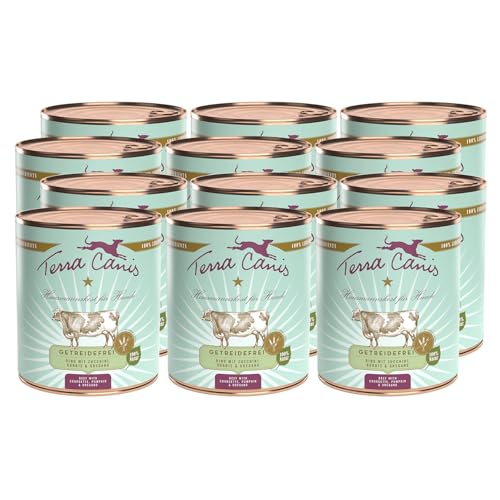 Terra Canis Rind, Zucchini, Kürbis & Oregano - Getreidefreies Nassfutter, 12x800g I Premium Hundefutter in 100% Lebensmittelqualität Aller Rohstoffe I Reichhaltig & gesund, allergenarm & glutenfrei von Terra Canis