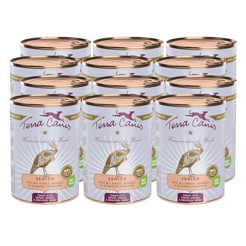 Terra Canis Pute, Papaya, Borretsch & Gesundheitskräuter - Senior Nassfutter, 12x400g I Premium Hundefutter in 100% Lebensmittelqualität Aller Rohstoffe I Reichhaltig & gesund I Getreidearm von Terra Canis