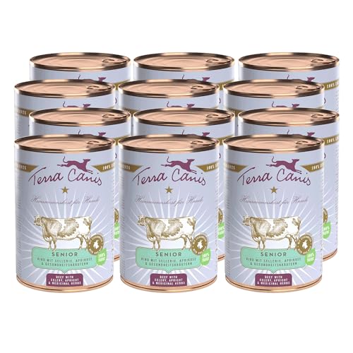 Terra Canis Rind, Sellerie, Aprikose & Gesundheitskräuter - Senior Nassfutter, 12x400g I Premium Hundefutter in 100% Lebensmittelqualität Aller Rohstoffe I Reichhaltig & gesund I Getreidearm von Terra Canis