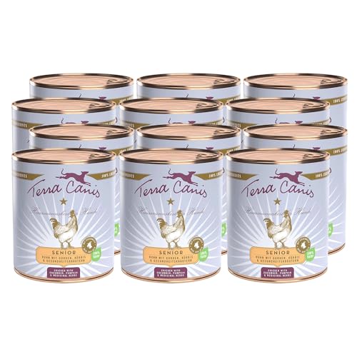 Terra Canis Huhn, Gurke, Kürbis & Gesundheitskräuter - Senior Nassfutter, 12x800g I Premium Hundefutter in 100% Lebensmittelqualität Aller Rohstoffe I Reichhaltig & gesund I Allergen- & getreidearm von Terra Canis