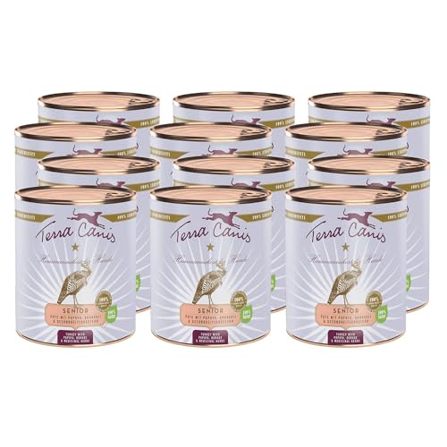 Terra Canis Pute, Papaya, Borretsch & Gesundheitskräuter - Senior Nassfutter, 12x800g I Premium Hundefutter in 100% Lebensmittelqualität Aller Rohstoffe I Reichhaltig & gesund I Getreidearm von Terra Canis