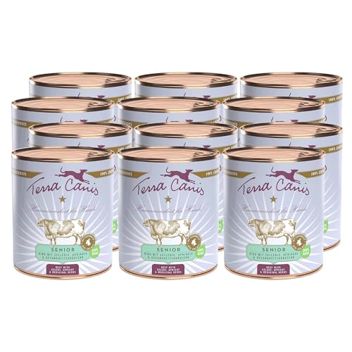 Terra Canis Rind, Sellerie, Aprikose & Gesundheitskräuter - Senior Nassfutter, 12x800g I Premium Hundefutter in 100% Lebensmittelqualität Aller Rohstoffe I Reichhaltig & gesund I Getreidearm von Terra Canis