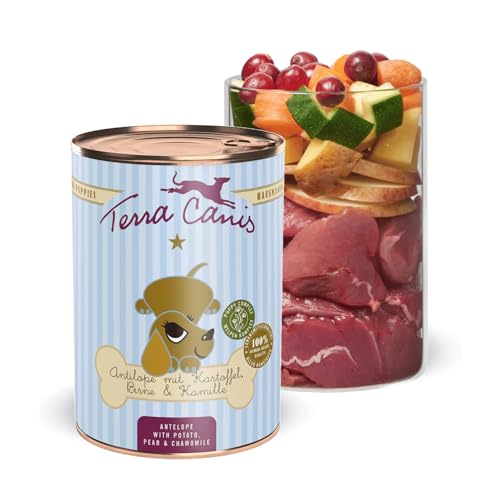 Terra Canis Antilope, Birne, Kastanie & Kamille - Welpen Nassfutter, 400g I Premium Hundefutter in 100% Lebensmittelqualität Aller Rohstoffe I Reichhaltig & gesund I Getreide - & glutenfrei von Terra Canis