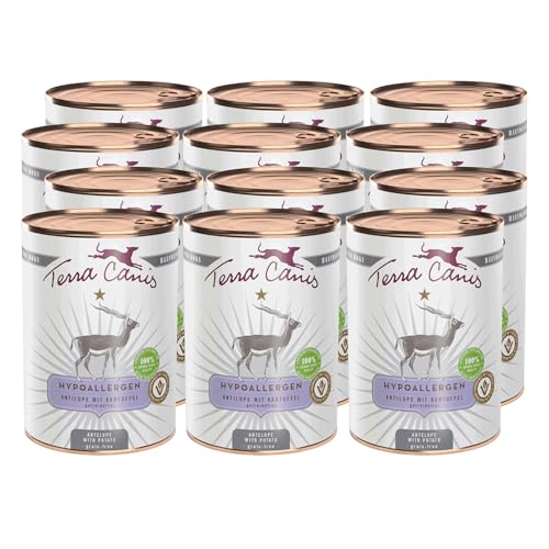 Terra Canis Antilope mit Kartoffel - Hypoallergen Nassfutter, 12x400g I Premium Hundefutter in 100% Lebensmittelqualität Aller Rohstoffe I Allergenarm, Getreide & glutenfrei von Terra Canis