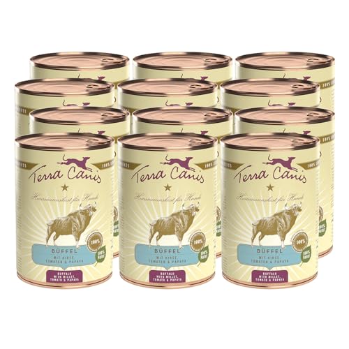 Terra Canis Büffel, Hirse, Papaya & Tomate - Classic Nassfutter, 12x400g I Premium Hundefutter in 100% Lebensmittelqualität Aller Rohstoffe I Reichhaltig & gesund, allergen- & getreidearm, glutenfrei von Terra Canis