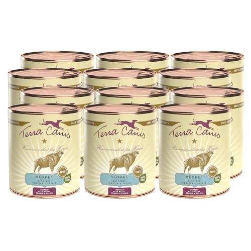 Terra Canis Büffel, Hirse, Papaya & Tomate - Classic Nassfutter, 12x800g I Premium Hundefutter in 100% Lebensmittelqualität Aller Rohstoffe I Reichhaltig & gesund, allergen- & getreidearm, glutenfrei von Terra Canis