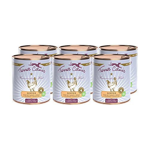 Terra Canis Huhn, Gurke, Kürbis & Gesundheitskräuter - Senior Nassfutter, 6x800g I Premium Hundefutter in 100% Lebensmittelqualität Aller Rohstoffe I Reichhaltig & gesund I Allergen- & getreidearm von Terra Canis