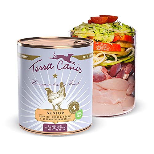 Terra Canis Huhn, Gurke, Kürbis & Gesundheitskräuter - Senior Nassfutter, 800g I Premium Hundefutter in 100% Lebensmittelqualität Aller Rohstoffe I Reichhaltig & gesund I Allergen- & getreidearm von Terra Canis