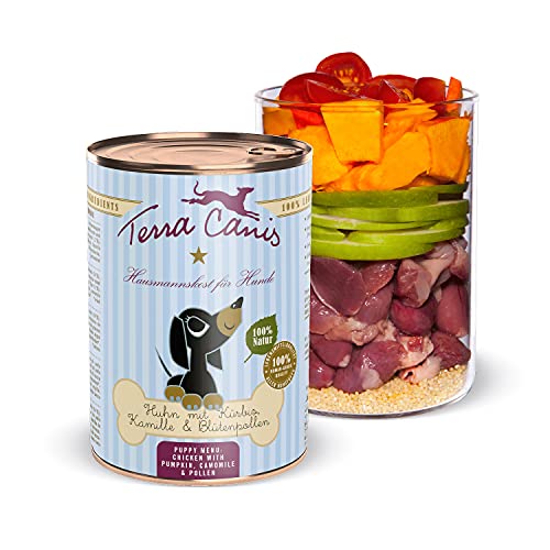 Terra Canis Huhn, Kürbis, Blütenpollen & Kamille - Welpen Nassfutter, 400g I Premium Hundefutter in 100% Lebensmittelqualität Aller Rohstoffe I Reichhaltig & gesund I Allergenarm & Getreidefrei von Terra Canis