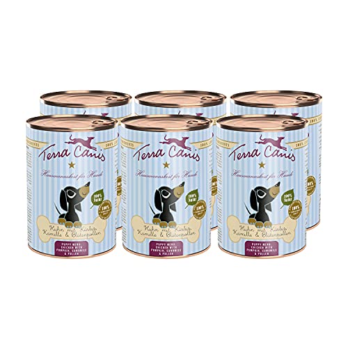 Terra Canis Huhn, Kürbis, Blütenpollen & Kamille - Welpen Nassfutter, 6x400g I Premium Hundefutter in 100% Lebensmittelqualität Aller Rohstoffe I Reichhaltig & gesund I Allergenarm & glutenfrei von Terra Canis