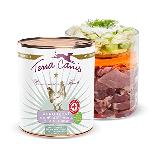 Terra Canis Hund-Schonkost, Nassfutter Huhn 800 g – Ergänzungs-Hundefutter, getreidefrei, ideal bei akuten Magen-Darm-Problemen, mit Rohstoffen in 100% Lebensmittelqualität von Terra Canis