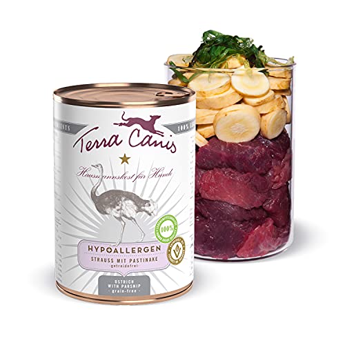 Terra Canis Hundefutter hypoallergen, Nassfutter getreidefrei mit Strauß und Pastinake 400 g – Hypoallergenes Premium-Nassfutter für Hunde Aller Rassen, mit Rohstoffen in 100% Lebensmittelqualität von Terra Canis