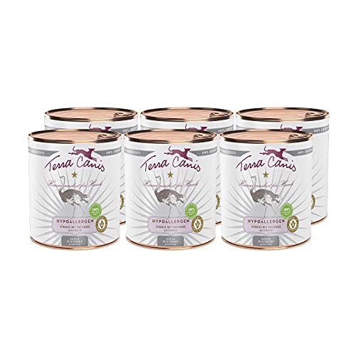 Terra Canis Hundefutter hypoallergen, Nassfutter getreidefrei mit Strauß & Pastinake 6x800 g – Hypoallergenes Premium-Nassfutter für Hunde Aller Rassen, mit Rohstoffen in 100% Lebensmittelqualität von Terra Canis